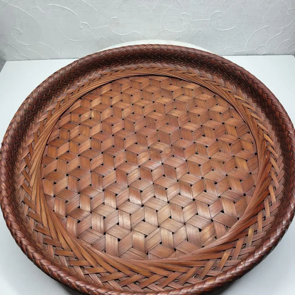 Vintage 1949 Handmade Woven Bamboo Tray 16
